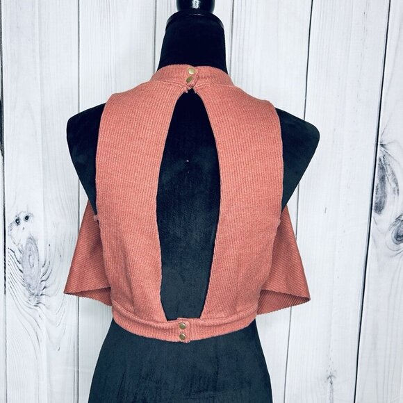 Free People Top Womens Sz XS Dusty Rose Ribbed Tank Top Open Sides Open Back - Picture 7 of 9